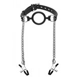 Mutiny Siliconen O-Ring Gag Met Tepelklemmen Mutiny Siliconen O-Ring Gag Met Tepelklemmen