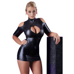 Cold Shoulder Wetlook Mini Jurkje - Zwart Cold Shoulder Wetlook Mini Jurkje - Zwart