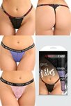 3-Delige Kanten Strings Set Met Tekst - Zwart/Paars/Roze 3-Delige Kanten Strings Set Met Tekst - Zwart/Paars/Roze