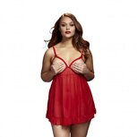 Baci - Transparante Babydoll Met Open Cups - Curvy - Rood Baci - Transparante Babydoll Met Open Cups - Curvy - Rood